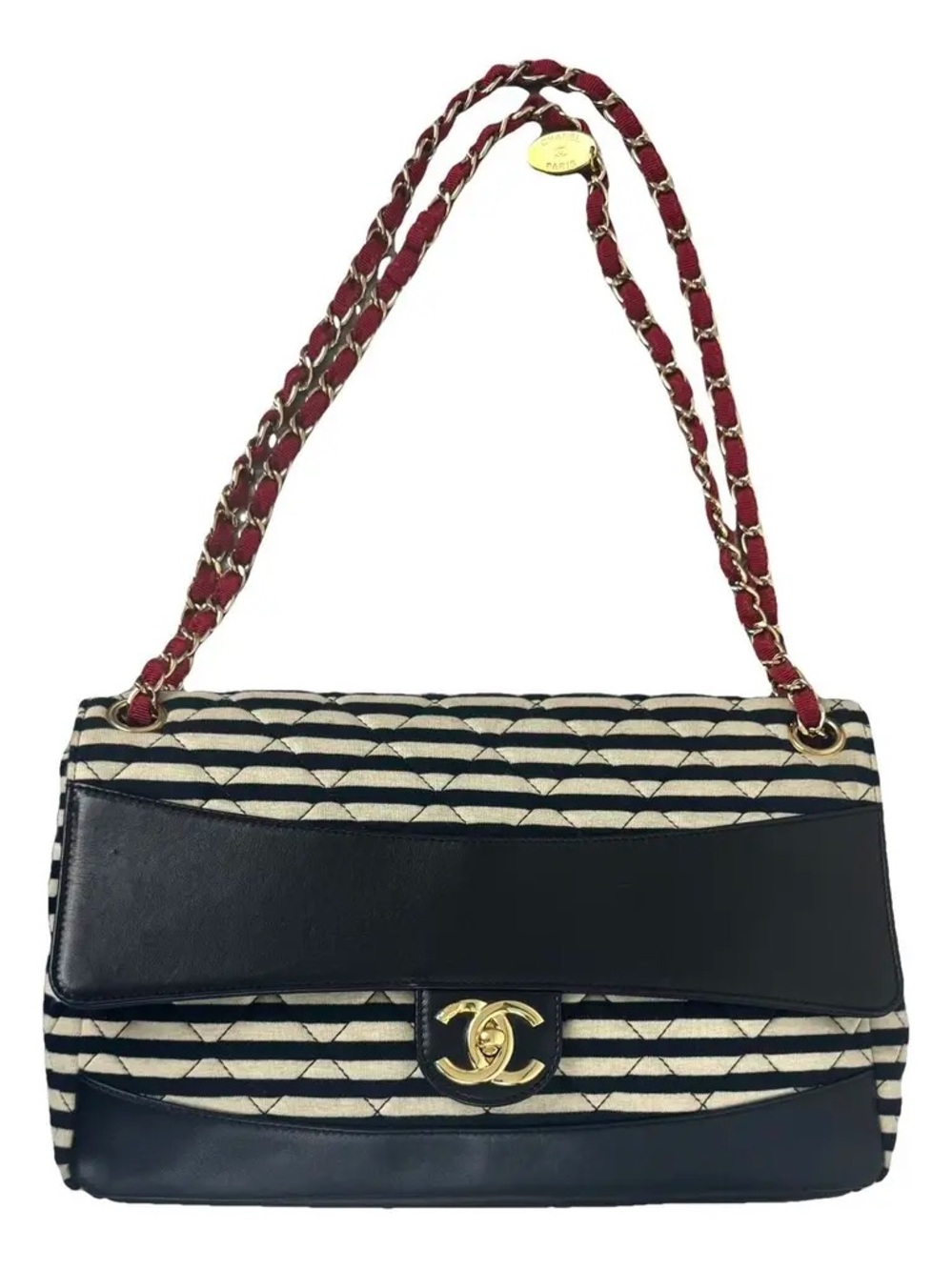 CHANEL Jersey Quilted Coco Sailor Flap - Black White